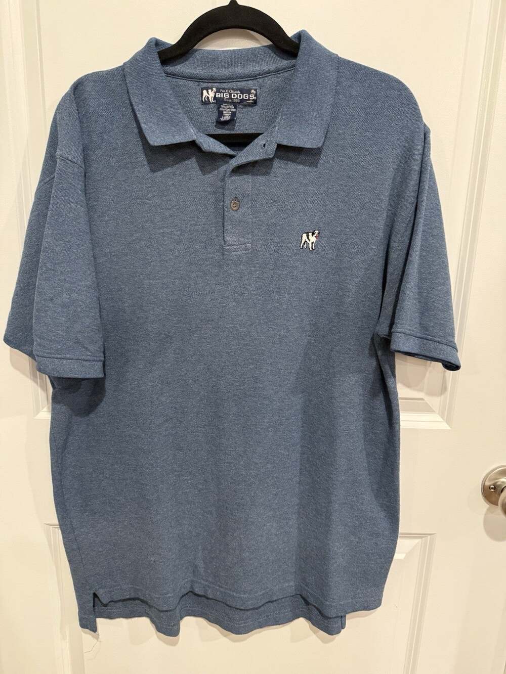 Vintage 90s Big Dogs Pique Polo Shirt Men Sz Large Blue Short Sleeve Midweight
